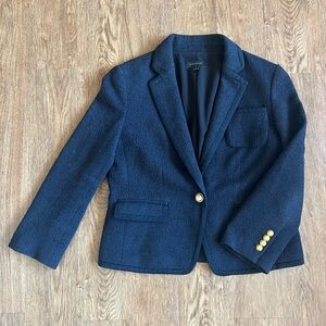 Ann Taylor Women’s Classic Textured Dark Navy Blazer With Gold Buttons
